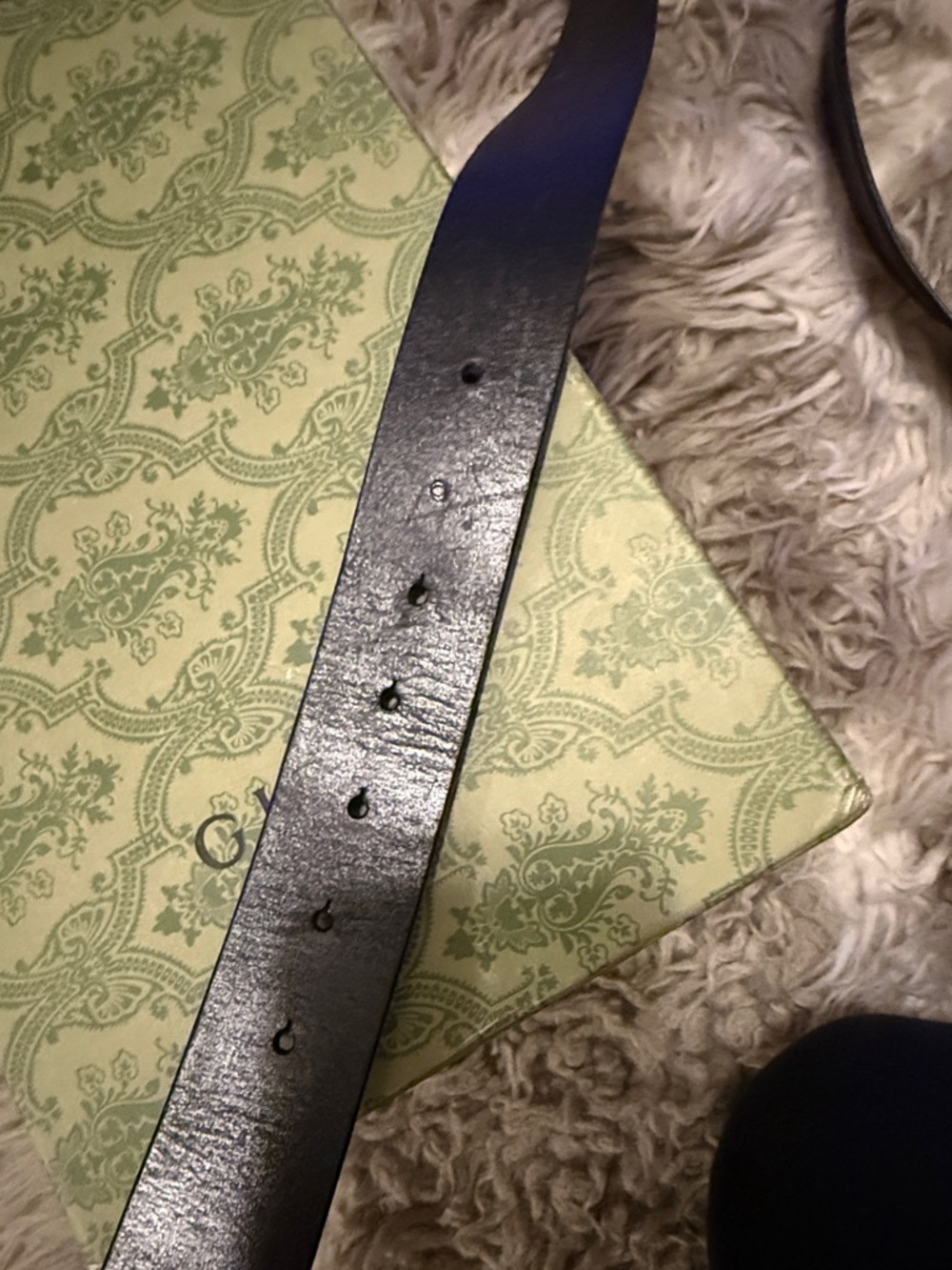 GG Black Leather Belt with Antiqued Gold Double G Buckle - Picture 2 of 5
